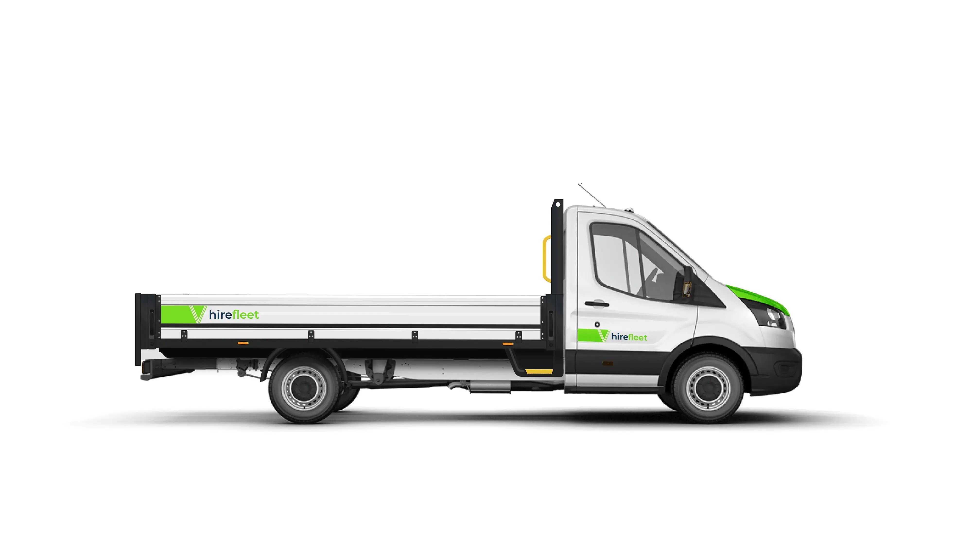 hirefleet dropside van hire side view of extra long wheel base ford transit