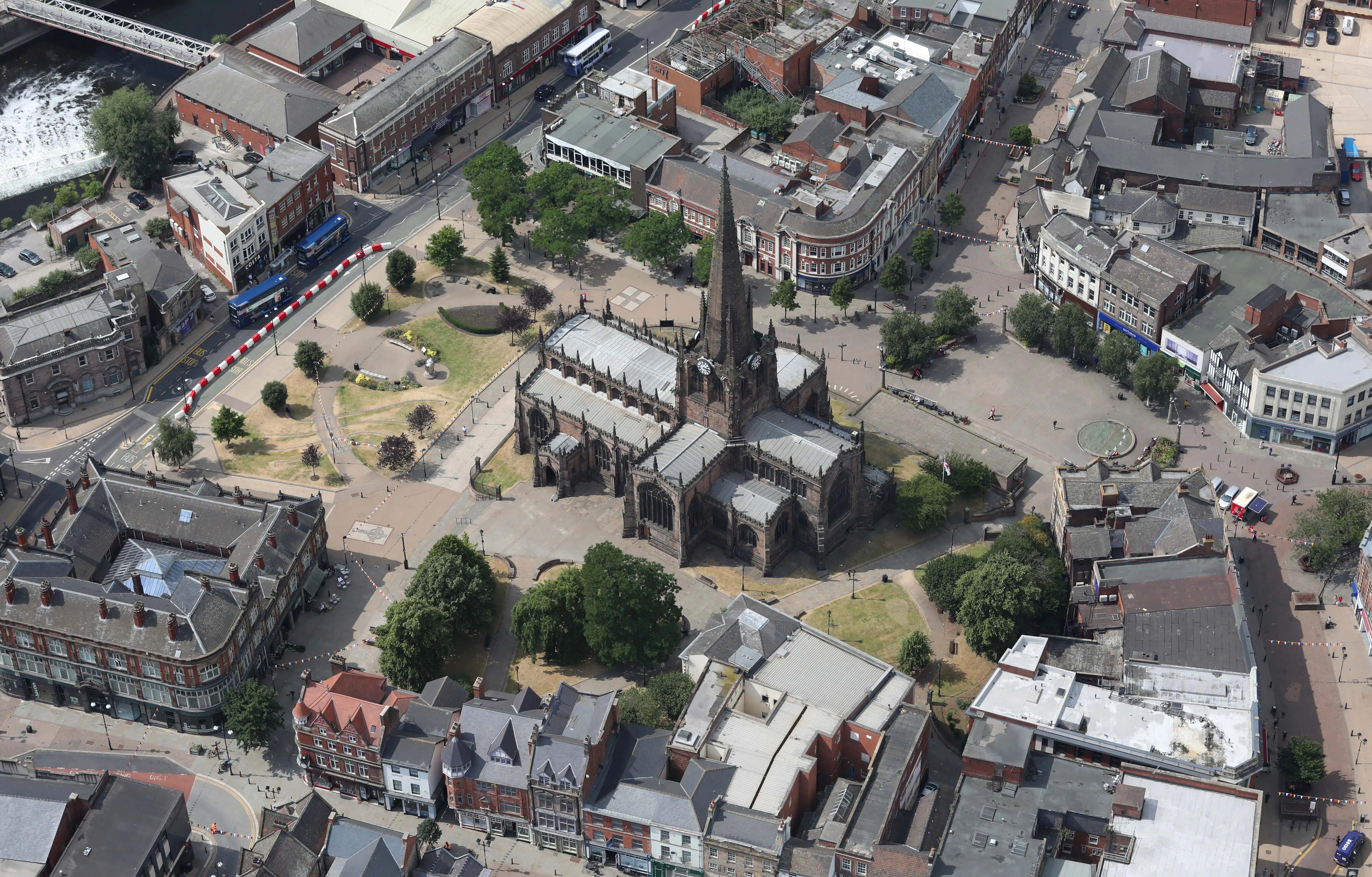 Aerial view of Rotherham town centre for van hire Rotherham.